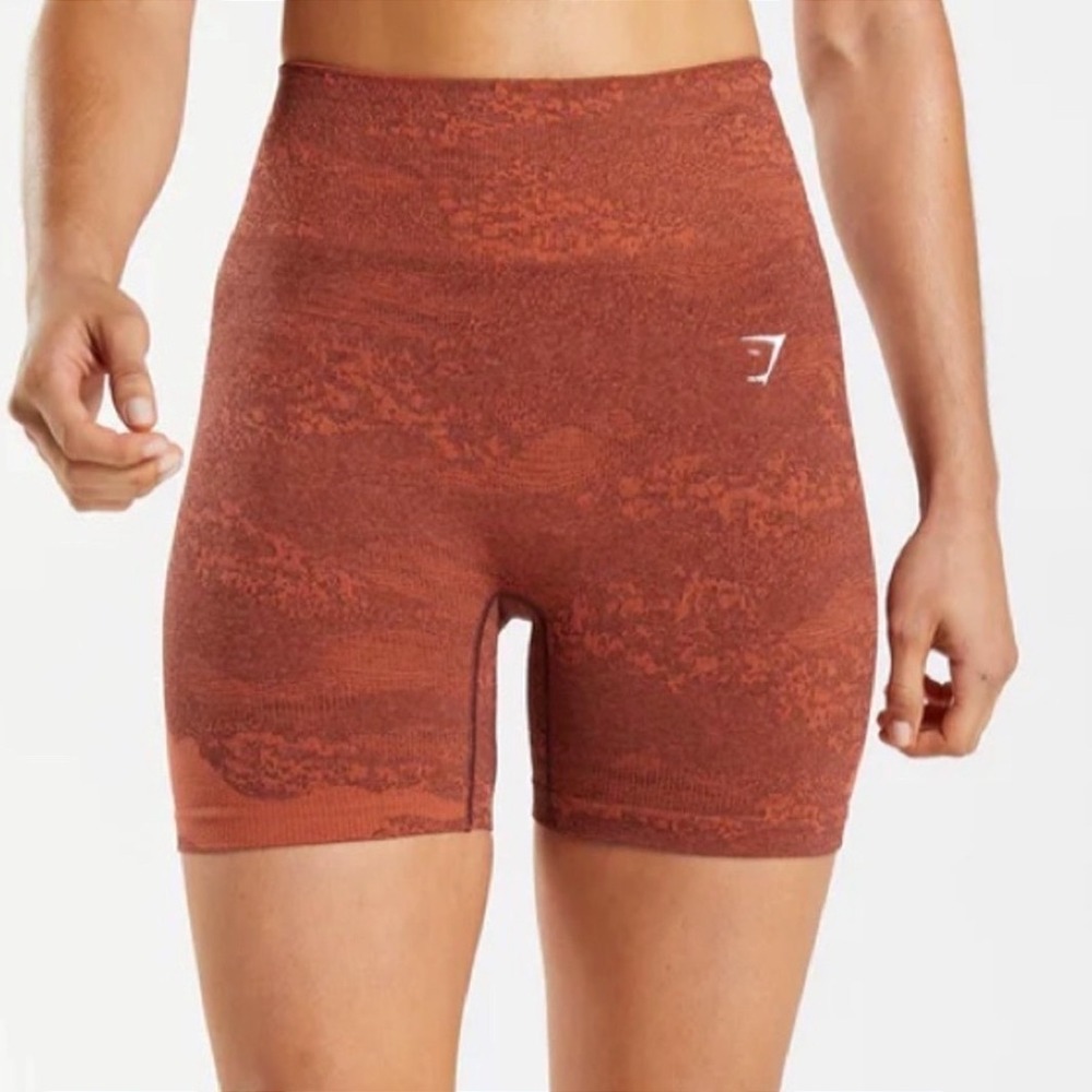 Gymshark Womens Bike Shorts S Lava Red Adapt Camo Seamless High Rise Training